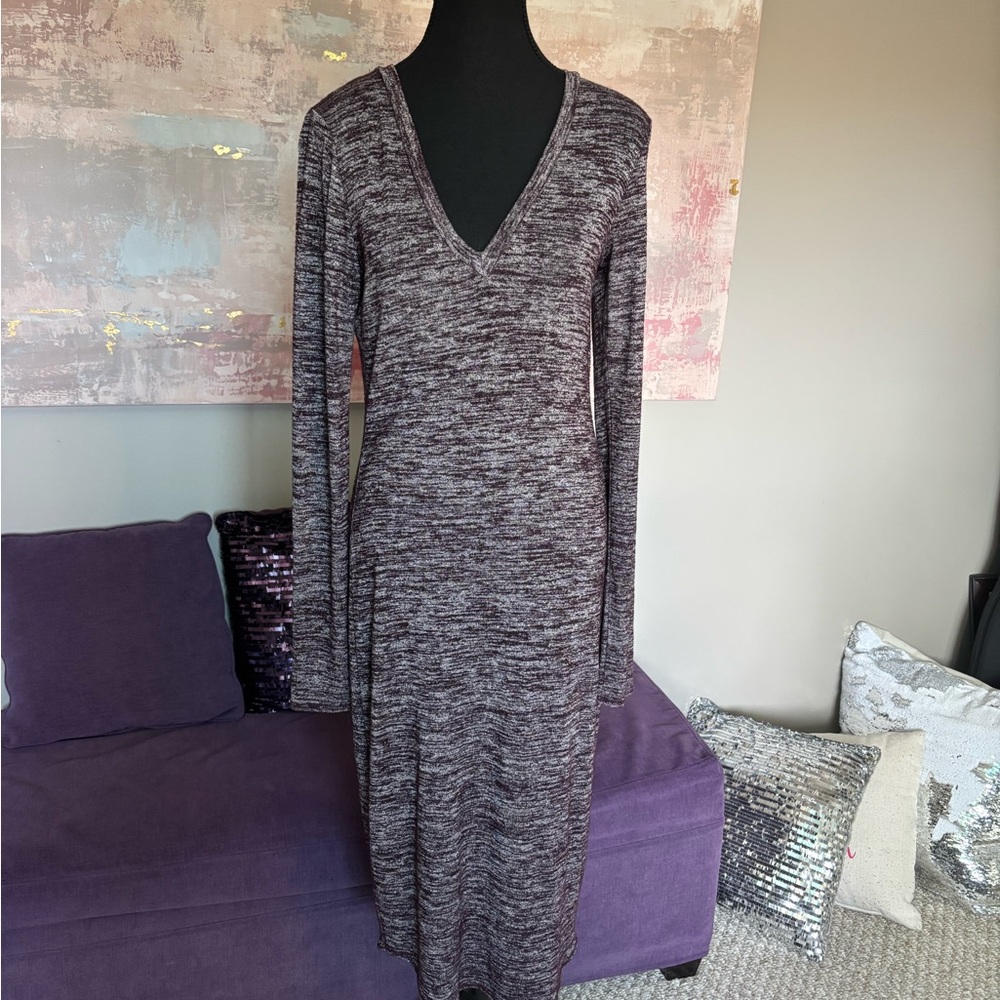 Wilfred Free Burgundy & Grey‎  V-Neck Long Sleeve Knit Sheath Dress Size M
